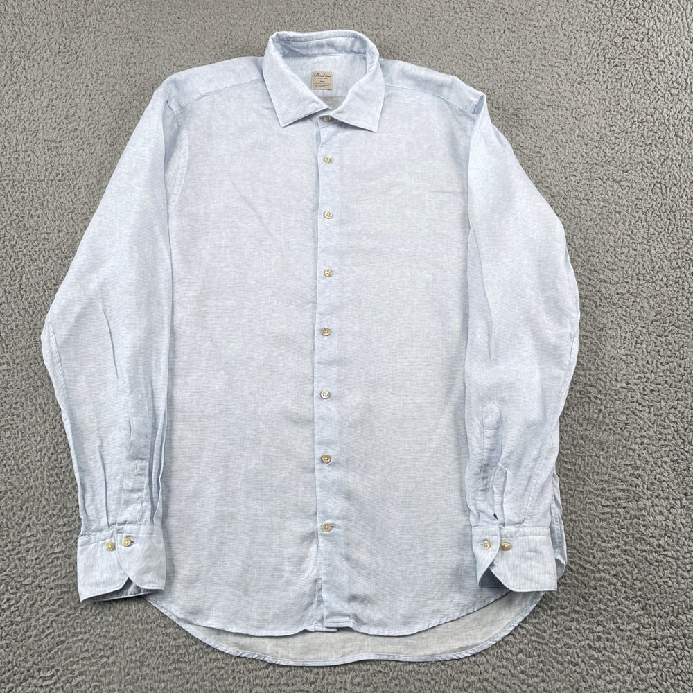 Stenströms Shirt Mens Large Light Blue Fitted Body Linen Lyocell Blend Luxury